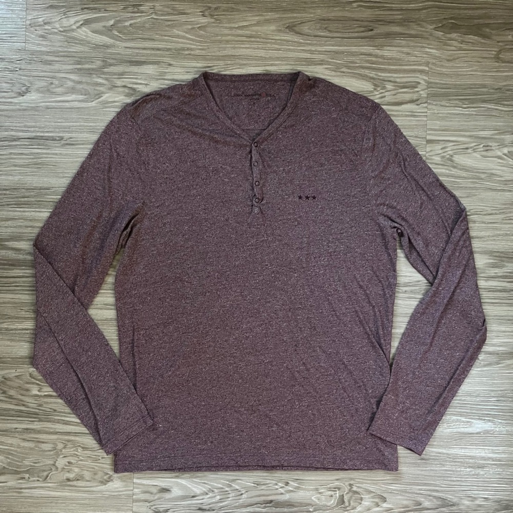 John Varvatos USA Mens Henley Long Sleeve Shirt Burgundy K3961U3B Size L